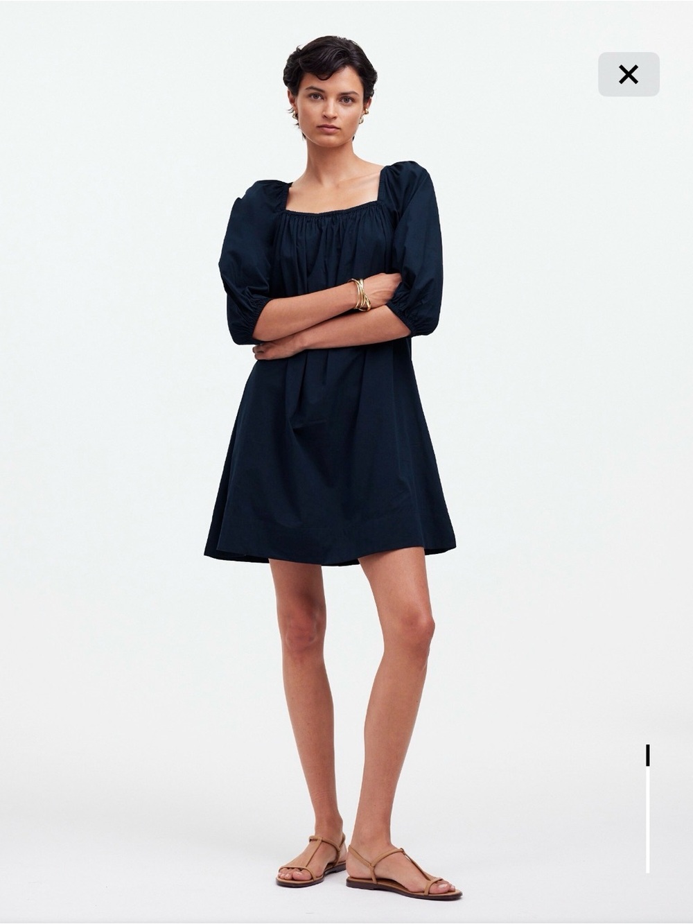 Madewell Square-Neck Puff-Sleeve Mini Dress Navy Size 4